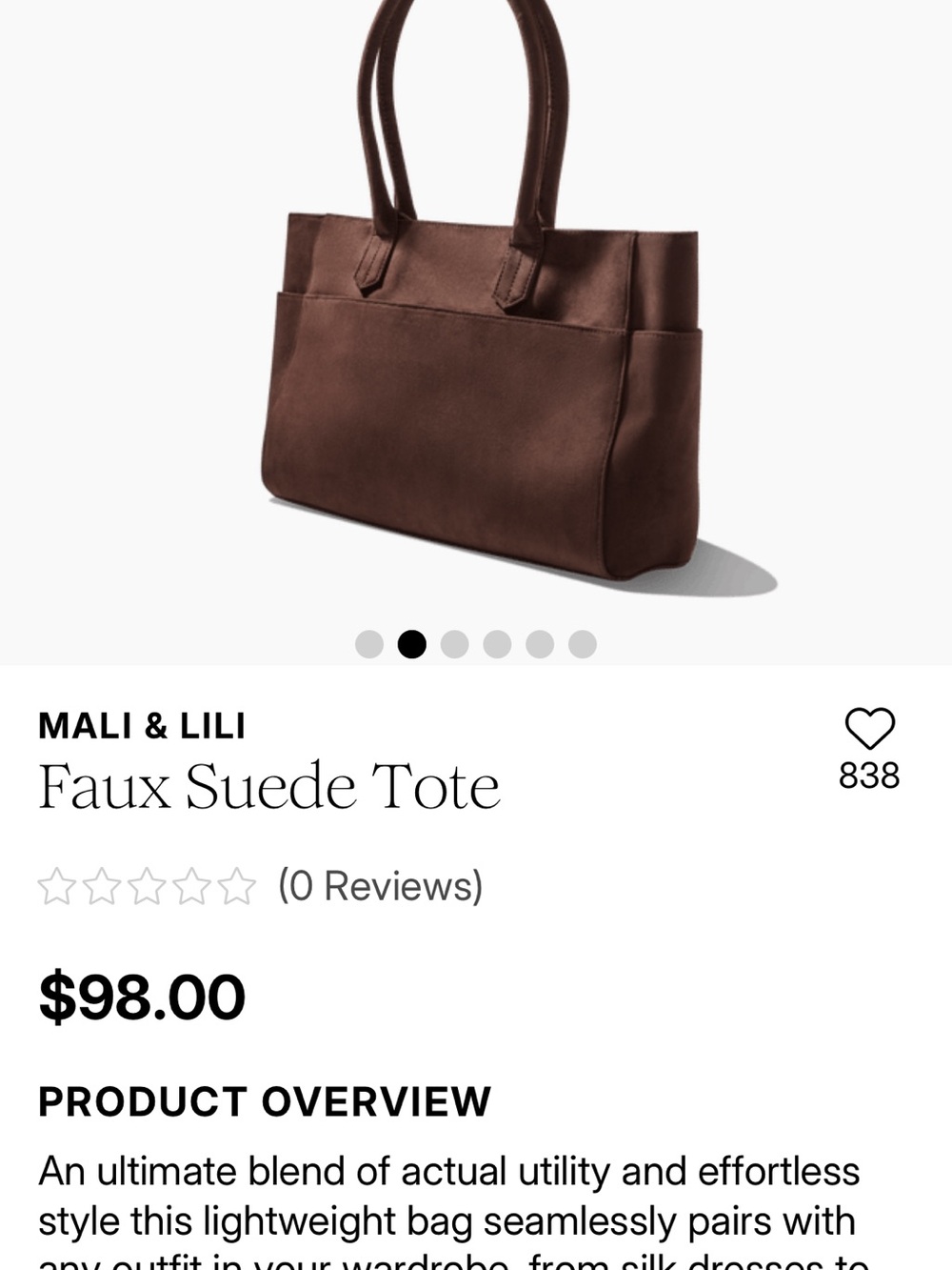 Mali & Lili Brown Faux Suede Tote Bag